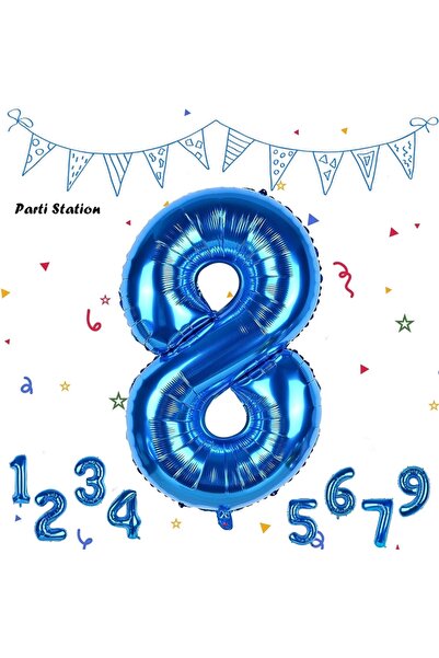 Parti Station Rakam Folyo Balon Lacivert Rakam Balon Mavi 8 Yaş Balon 76 Cm S...