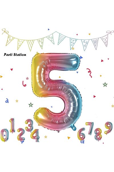 Parti Station Number Foil Balloon Rainbow Number Balloon Colorful Age 5 Balloon 76 Cm Number Balloon Flying Balloon Helium Balloon