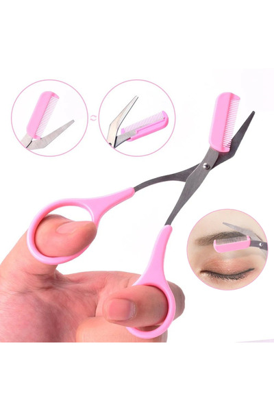 Genel Markalar Pembe Renk Taraklı Kaş ve Bıyık Makası, Şık ve Kullanışlı Tasarım