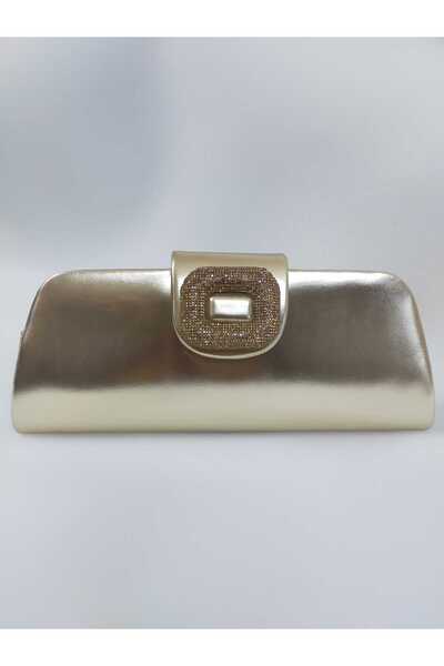 bsc حقيبة سهرة معدنية ذهبية اللون بإبزيم ذهبي