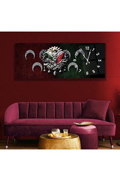 EMYA HOME Saatli Osmanlı Arması Cam Tablo