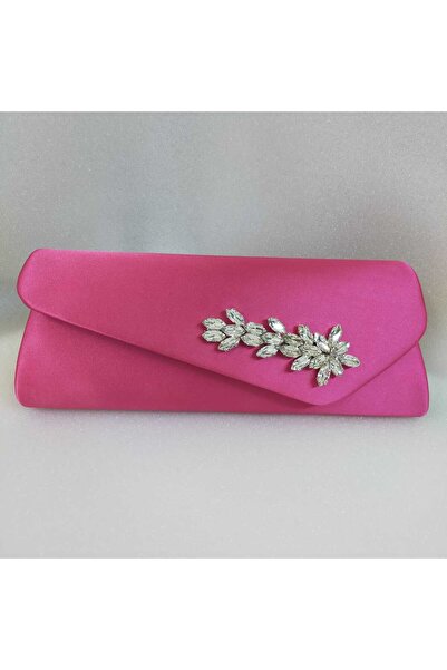 bsc حقيبة فستان سهرة بحجر الساتان الفوشيا اللامع