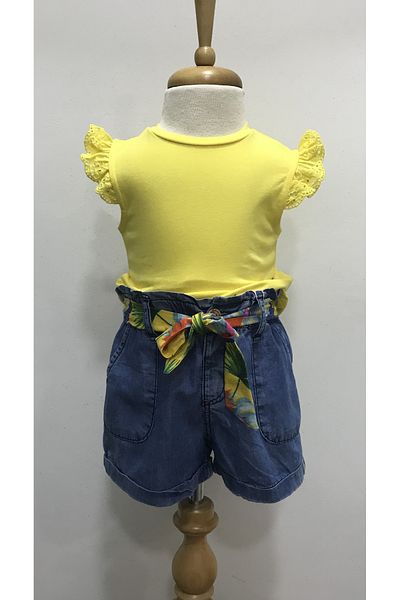 Çikoby Chikoby Baby Girl with Birds Thin Jeans Shorts