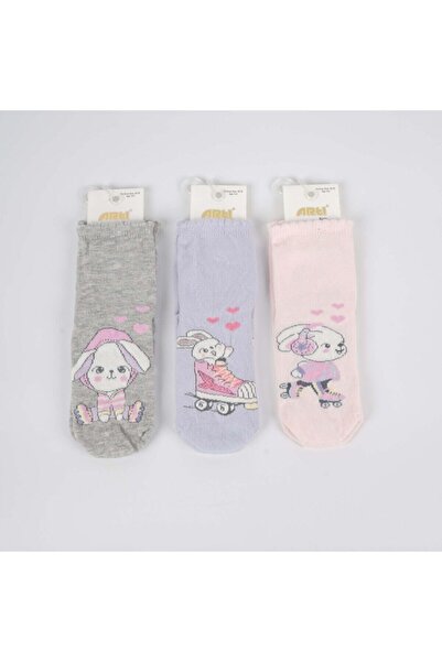 Artı Patenci 3'lü Kız Çocuk Pamuk Soket Çorap