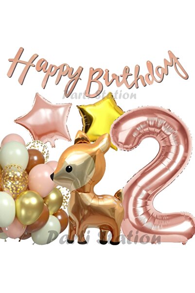Parti Station Woodland Geyik 2 Yaş Folyo Rosegold Balon Set Geyik Ceylan Doğu...