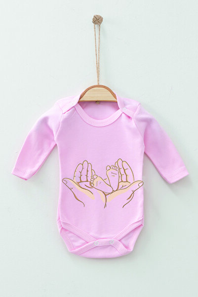 ADABEBEK 100% Cotton Organic Little Feet Long Sleeve Bodysuit Baby Bodysuit