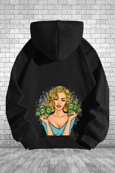 AMMA Unisex Women Dollar Money Printed Oversize 100% Cotton Hooded Design Sweatshirt Kangaroo Pocket Hoodie