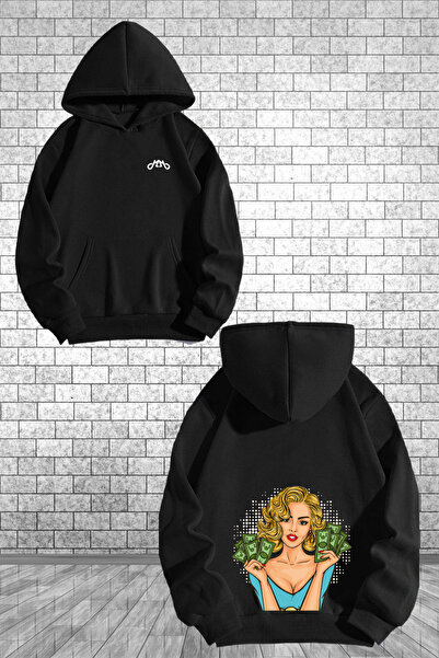 AMMA Unisex Women Dollar Money Printed Oversize 100% Cotton Hooded Design Sweatshirt Kangaroo Pocket Hoodie