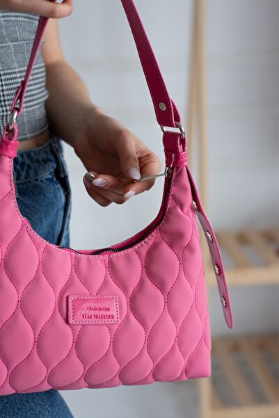 Pek Moda Γυναικεία τσάντα μπαγκέτας ροζ / φούξια ποιότητας με καπιτονέ σχέδιο
