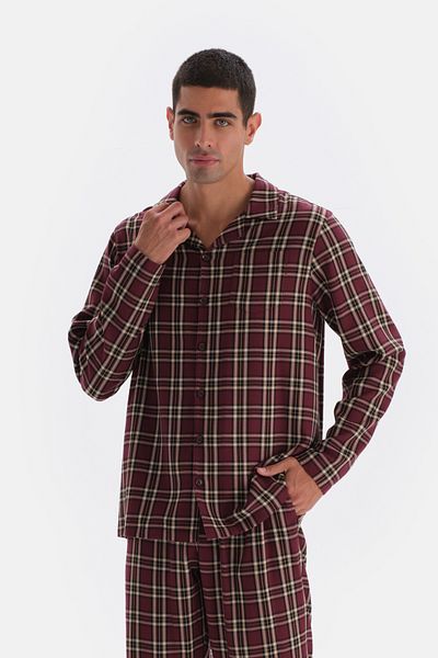 Dagi Mehrfarbig kariertes, gewebtes Hemd-Pyjama-Oberteil