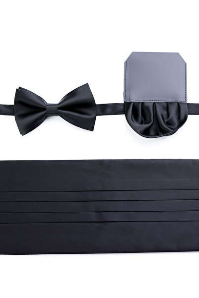 Hatemoğlu Σετ μαντήλι παπιγιόν Μαύρο Απλό Basic Cummerbund
