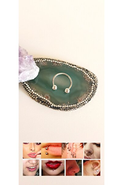 Bylin %100 Cerrahi Çelik At Nalı /Büyük C Piercing - Halka Çapı 12 mm - Top Ç...