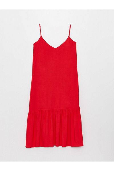 LC Waikiki Damenkleid in A-Linie mit V-Ausschnitt und geraden Trägern
