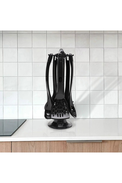 Carpekitchen 5'li Standlı Servis Seti Kaşık Spatula Kepçe Makarna Kaşığı Süzg...