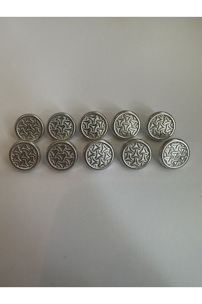 aensia Silver Silver 23Boy Metal Button - Triangular Embossed Design, Trench Coat Jacket Button - Pack of 10