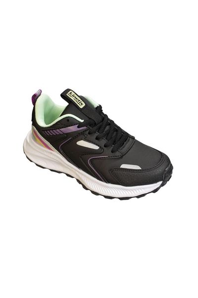 Kinetix KINETIX Girl's Black White Leather Laced White Sole Casual Sneaker Sports Shoes