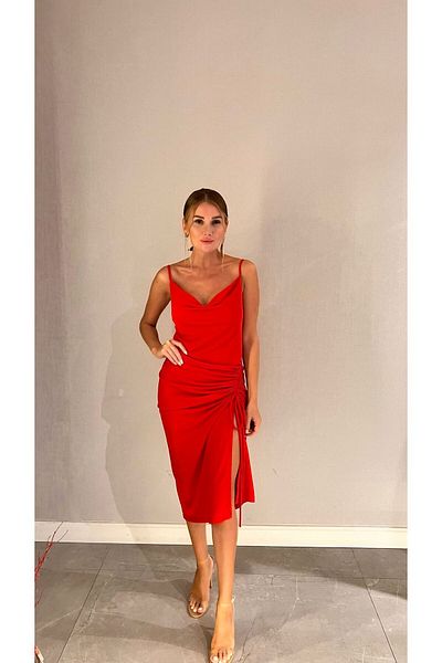 Dilvin DİLVİN 90457 TURNED COLLAR PACKED DRESS