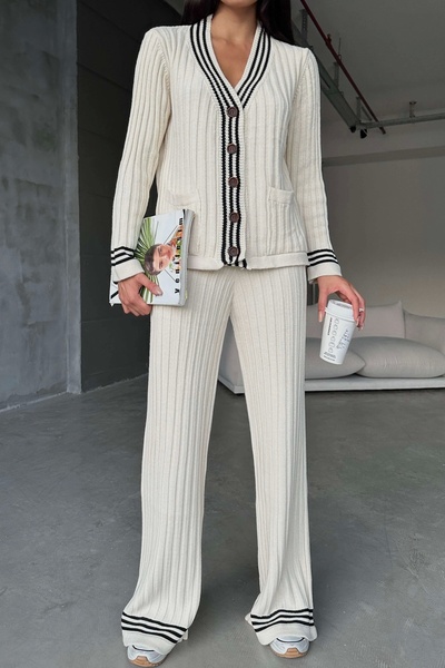 Eka Γυναικεία εκρού ριγέ Ζακέτα Πλεκτά Σετ 0999-23193