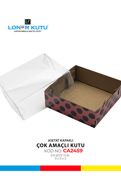 Loner Kutu 9x9x3 Asetat Kapaklı Hediyelik Kutu Çok Amaçlı Kutu Karton Kutu Pasta Kutusu (10 Adet)