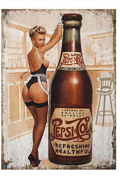 Bedeko Pepsi kola ve iççamaşırlı pin up kızı Modern Ahşap Tablo 18cm X 27cm