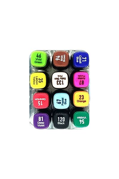 Masis Double Sided Twin Graphic Marker Pen Set 12 Colors