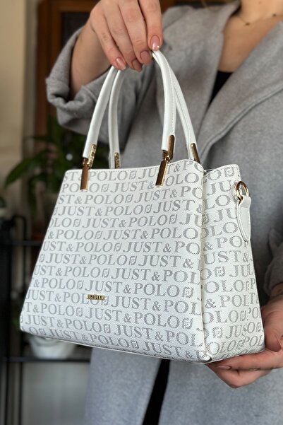 Just Polo حقيبة يد وكتف نسائية بيضاء اللون مكونة من 5 أقسام، شحن سريع، منتج ع...