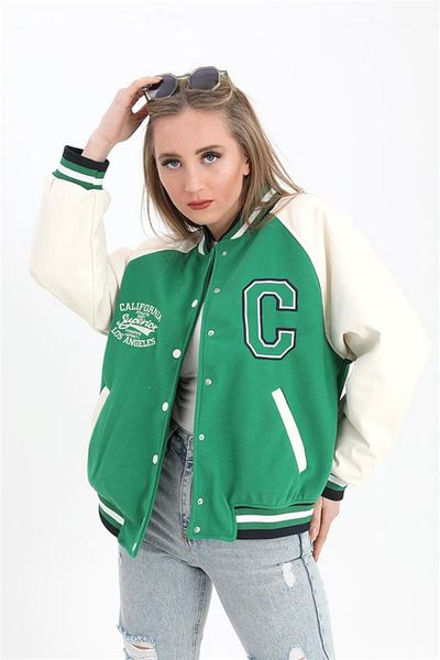 Ex Butik Green College Coat - Δερμάτινο μπουφάν Raglan Sleeve