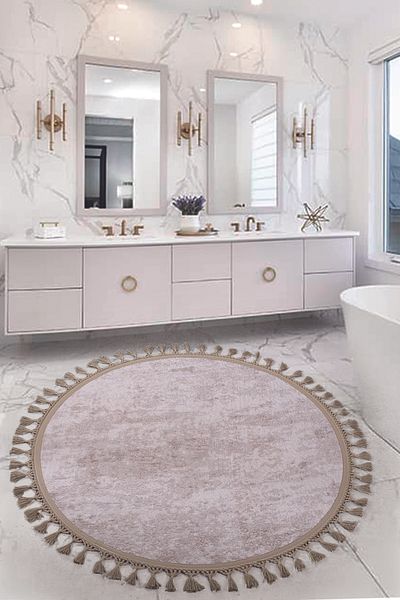 Bonny Home Nova Mink Στρογγυλό 100x100 cm Pompom με κρόσσια αντιολισθητική βάση που πλένεται στο πλυντήριο