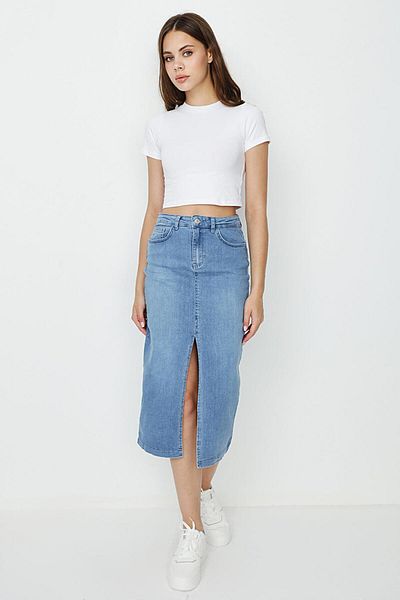 Select Moda Fusta albastră din denim midi de damă