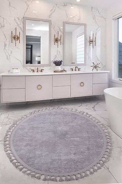Bonny Home Nova Grey Στρογγυλό 100x100 cm Pompom με κρόσσια αντιολισθητική βάση που πλένεται στο πλυντήριο