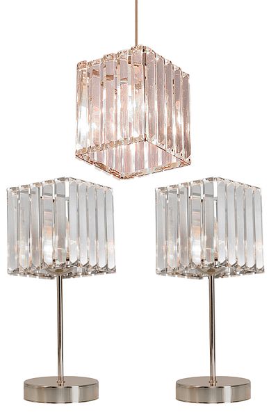 EvLight 3-Piece Chandelier and Lampshade Set Pendant Lamp Crystal Glass Chandelier Chrome