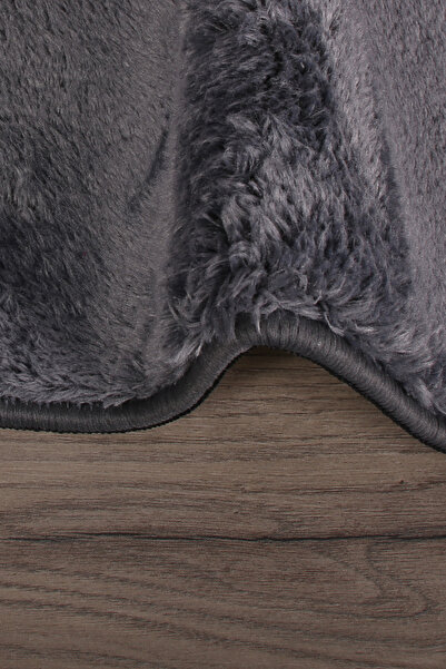 Bonny Home Relax Anthracite Cornered 60x100 + 50x60 cm 2-Piece Pufidik Bath Mat Set Non-Slip Toilet Seat