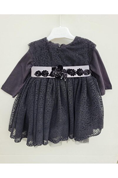 Zekids Kız Bebek Çocuk Uzun Kol Çiçek Detaylı Abiye Elbise