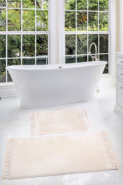 Bonny Home Relax Cream Cornered 60x100 + 50x60 cm Σετ 2 πατάκια μπάνιου Pufidik Αντιολισθητικό σετ καθισμάτων τουαλέτας που πλένεται