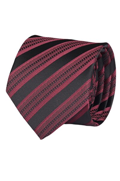Esgue Hand Made 7.5 cm Claret Red Black Striped Pattern Tie