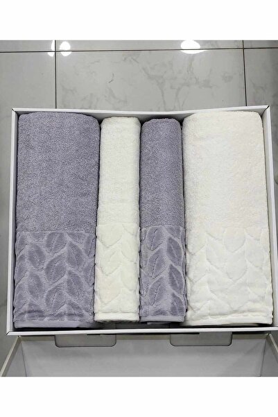 KÜBRAHOME'S NURPAK HAZAL ECRU-GREY طقم حمام مكون من 4 قطع