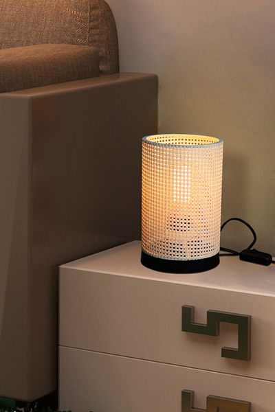 manogrup avize aydınlatma Paris Lampshade Black Foot White Straw Patterned Hat Lounge-Living Room-Children's Room-Food-Bedroom