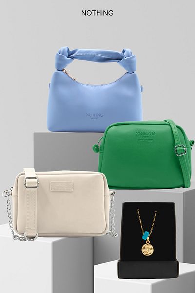NOTHING Women's 3-Piece Chain Bag Urban Bag Knot Detailed Bag Set with Necklace Gift Baby Blue Green Cream