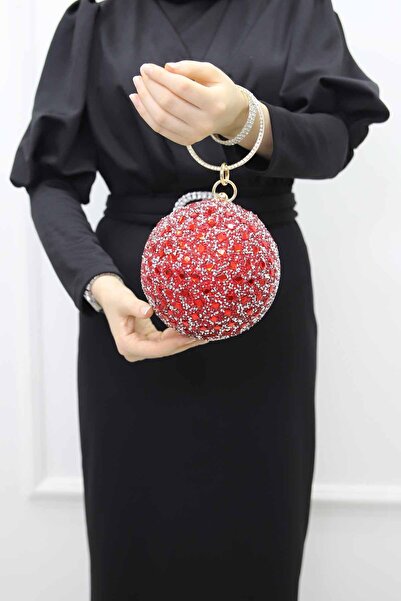 ROZA CANTA Βραδινή τσάντα βραδινού φορέματος μπορντό με στρογγυλή κρυστάλλινη...