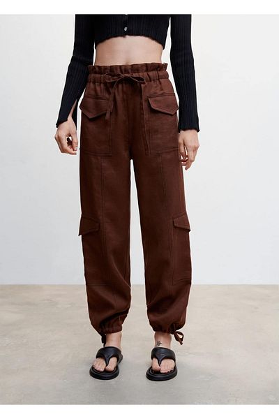 MANGO Woman Linen Cargo Pants