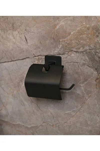 ZEK Adhesive Black Covered Square Open Toilet Roll Holder WC Paper Holder Toilet Paper Hanger