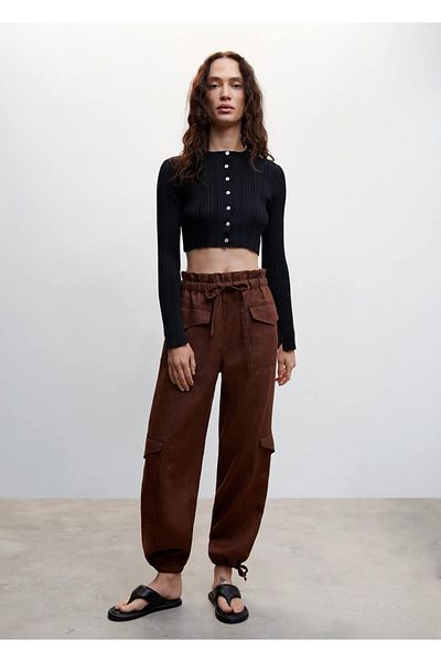 MANGO Woman Linen Cargo Pants