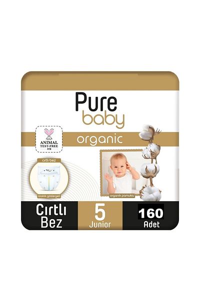 Pure Baby Organic Baby Diapers Size 5 Junior 11-20 Kg 160 Pieces