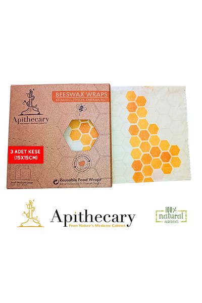 Apithecary Small Size Honeycomb Patterned Waxed 100% Organic Food Storage Pouch (3 Pieces) (15X15cm)