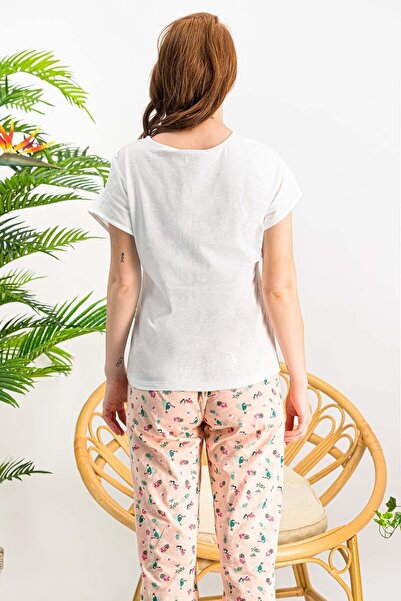 Arnetta Kadın Krem Tropical Kısa Kol Kapri Takım