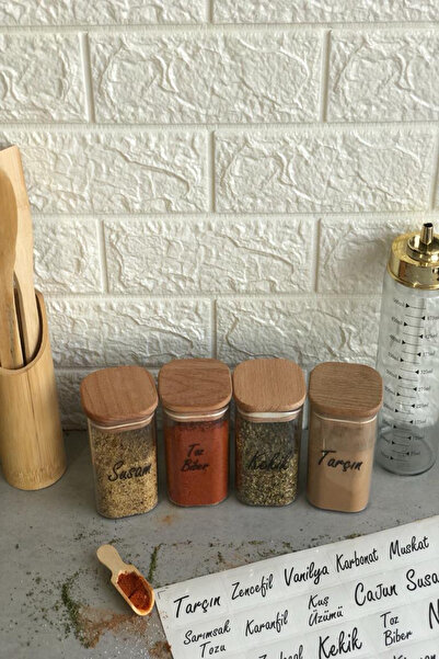 TARÇIN HOMES مجموعة من 4 علب توابل ميكا أكريليك شفافة بغطاء خشبي سعة 250 مل م...