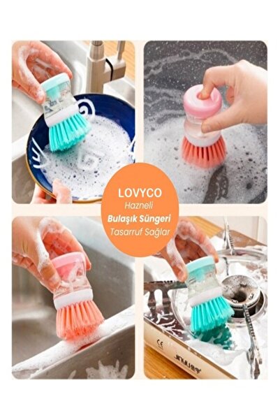 LOVYCO فرشاة غسل الأطباق مع خزان المنظفات السائلة وفرشاة غسيل حوض المطبخ