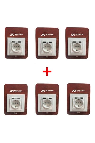 Mutlusan Rita 2'li Usb Ve Topraklı Priz (2.4a Hızlı Şarj+ Çocuk Koruma) (6 Adet )