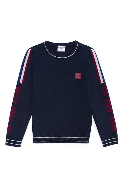 U.S. Polo Assn. БАЗА. Polo Assn. Обикновен тъмносин пуловер за момче с кръгло деколте COMEN