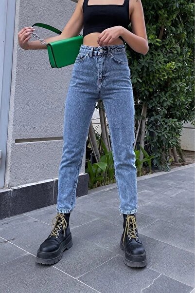 Bella denim Pantaloni de damă cu talie înaltă Blue Acid Snow Mom Balloon Jean...